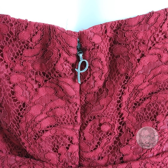 Halter Jumpsuit Wide Leg Pants Red Lace with Belt by Pamella Roland Size 8 - Picture 9 of 10